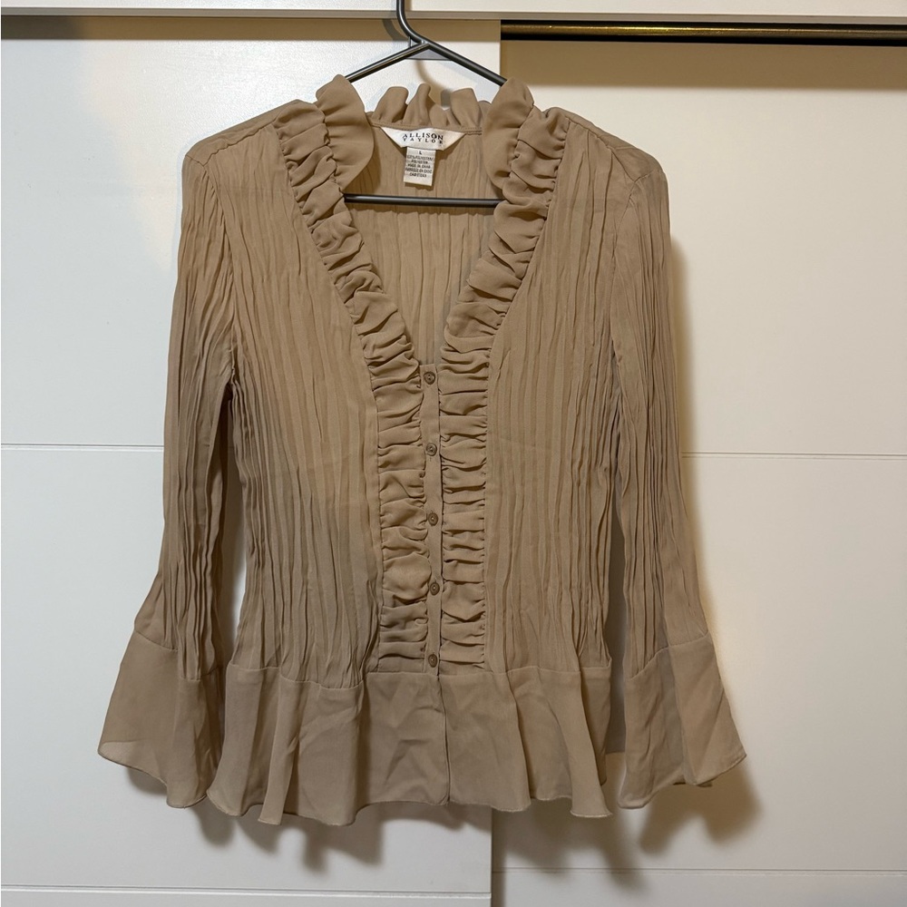 Allison Taylor Beige Ruffled Blouse